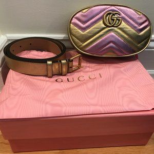 Gucci Pink & Gold Matelasse Leather Belt Bag Size 85/34